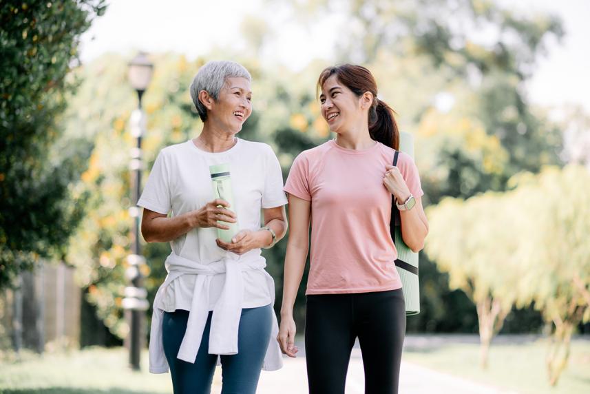 Women walking outside.
