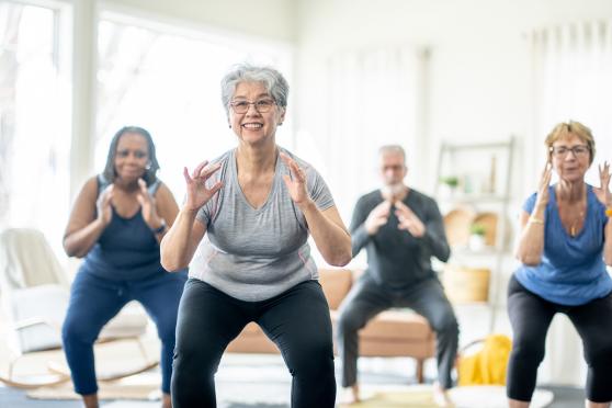 seniors exercising in a group fitness class